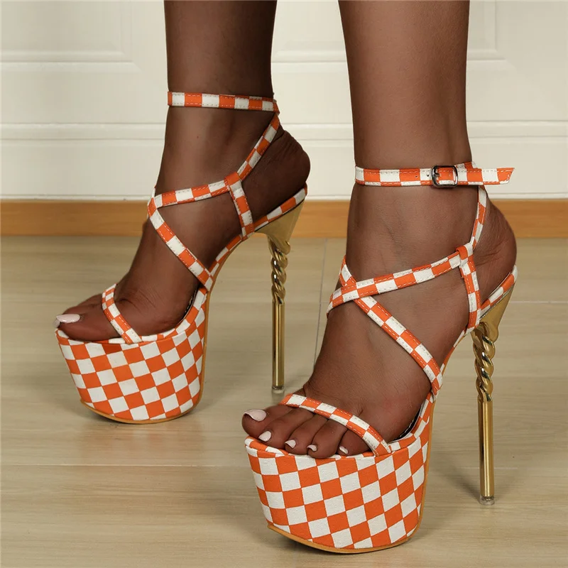 

Босоножки женские на шпильке, туфли на платформе, туфли-лодочки для выпускного вечера, с пряжкой на щиколотке, комбинированные сандалии с уз...