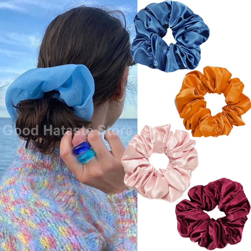 

Chiffon Solid Color Scrunchies for Women Girls Elastics Hair Band Ponytail Holder Hair Rope Large Size Hairband Hair Accessoires