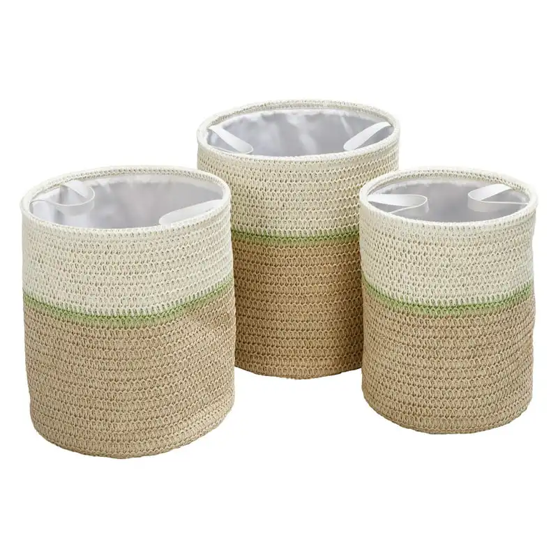 

Honey Can Do Set of 3 Small Nesting Paper Straw Baskets with Handles, Green/White Storage Basket Portable Rattan Baskets Kitchen