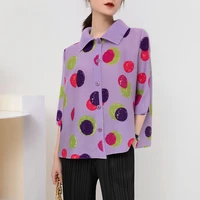 miyake peplum top women 2022 summer square collar printed single breasted 34 sleeve short all match small coat y2k aesthetic