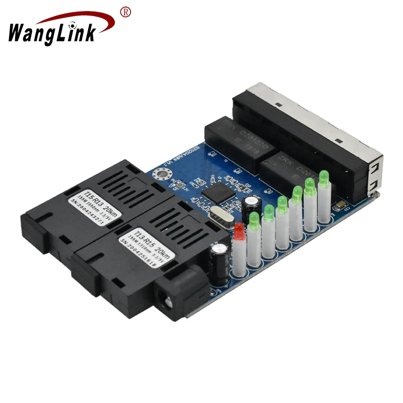 Wanglink Лучшая цена 10/100 Мбит/с 4 RJ45 2 SC однорежимный одноволоконный порт печатная