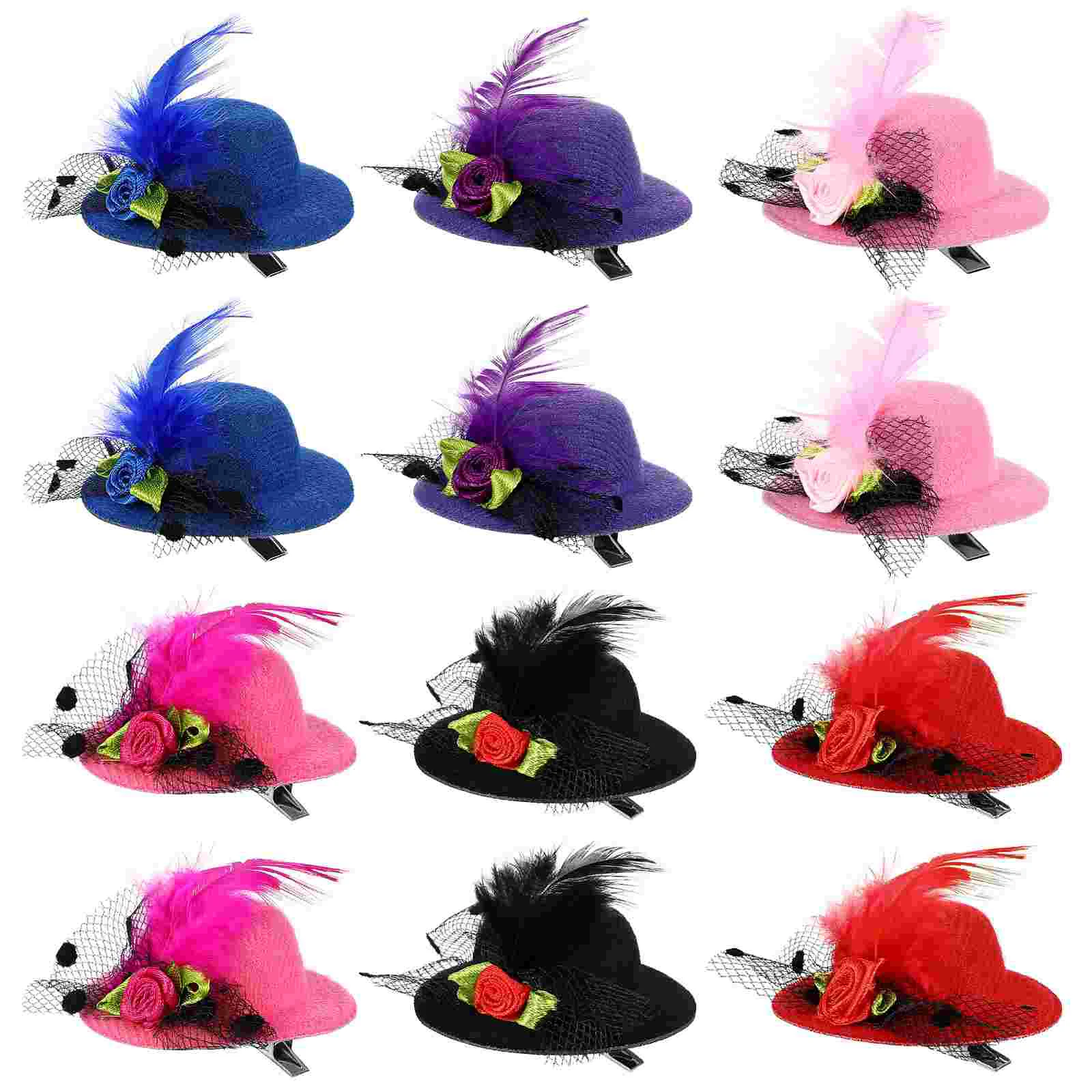 

12pcs Hat Hair Clip, Mesh Bow Hair Barrette Flower Hair Hairpin Fascinator Decorative for Toddler Party Costume Accessory ( )