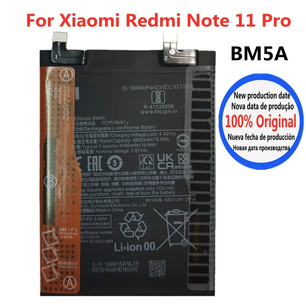 100% Оригинальный аккумулятор BM5A для Xiaomi Redmi Note 11 Pro 11pro Сменный телефона быстрая