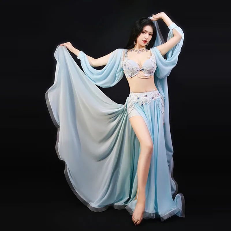

New Style Belly Dance Costumes Women 3 Piece Bra and Sleeves and Skirts Sexy Dance Oriental Dance Costume Performance Set