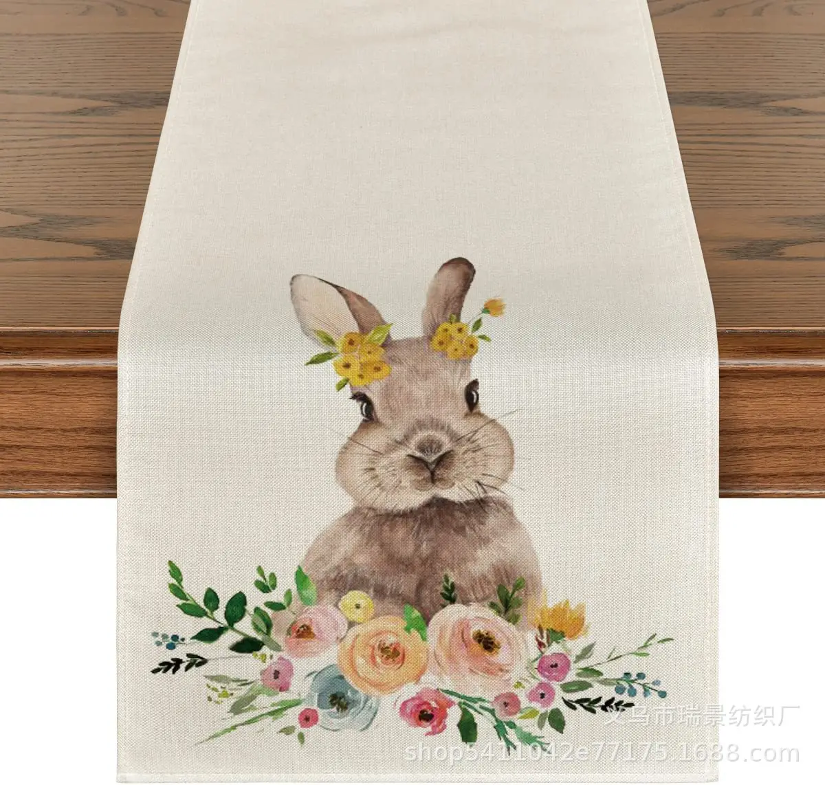 

Seasonal Spring Easter Holiday Kitchen Dining Table Runners Easter Bunny Floral Table Runner with Placemat ,13 x 72 Inch Linen