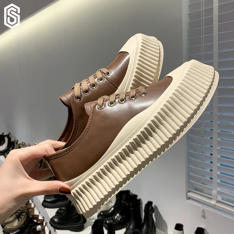 Women ins Thick-soled brown shoes women's 2022 new autumn casual shoes women luxury All-match shoes Ladys fashion Casual