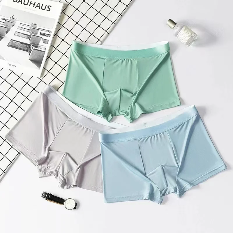 

Men's Ice Silk Panties Summer Antibacterial Breathable Boxers Large Size Youth Shorts Sexy