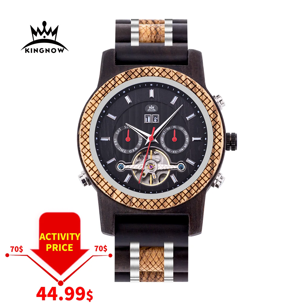 

Men Mechanical Watches Top Luxury Sapphire Automatic Mechanical Wrist Watch 30M Waterproof Wooden Band With Wooden Gift Box