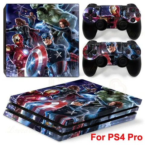 Защитный чехол-наклейка Mar PS4 Pro для консоли PlayStation 4 Pro Captain America и 2 наклейки для контроллера