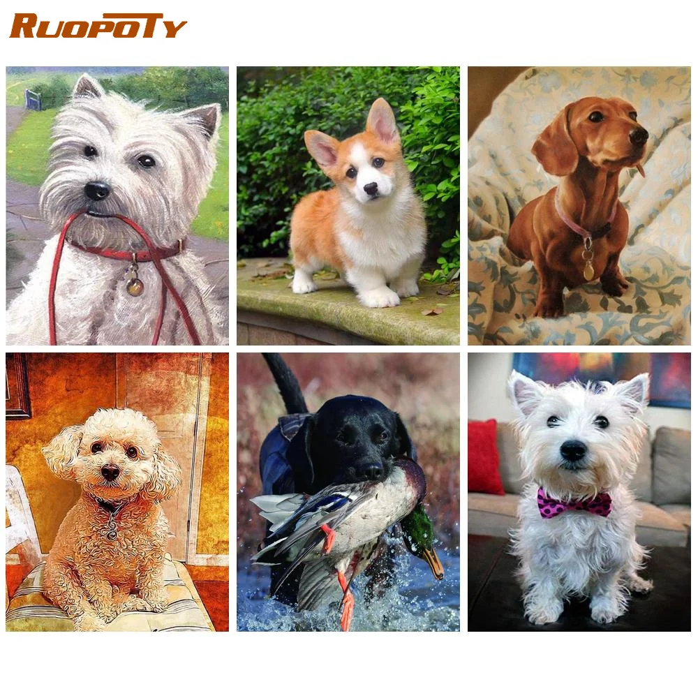 

RUOPOTY Diamond Painting Dog Full Square Animal Cross Stitch Diamond Mosaic Rhinestones Art Needlework Sale Home Decor