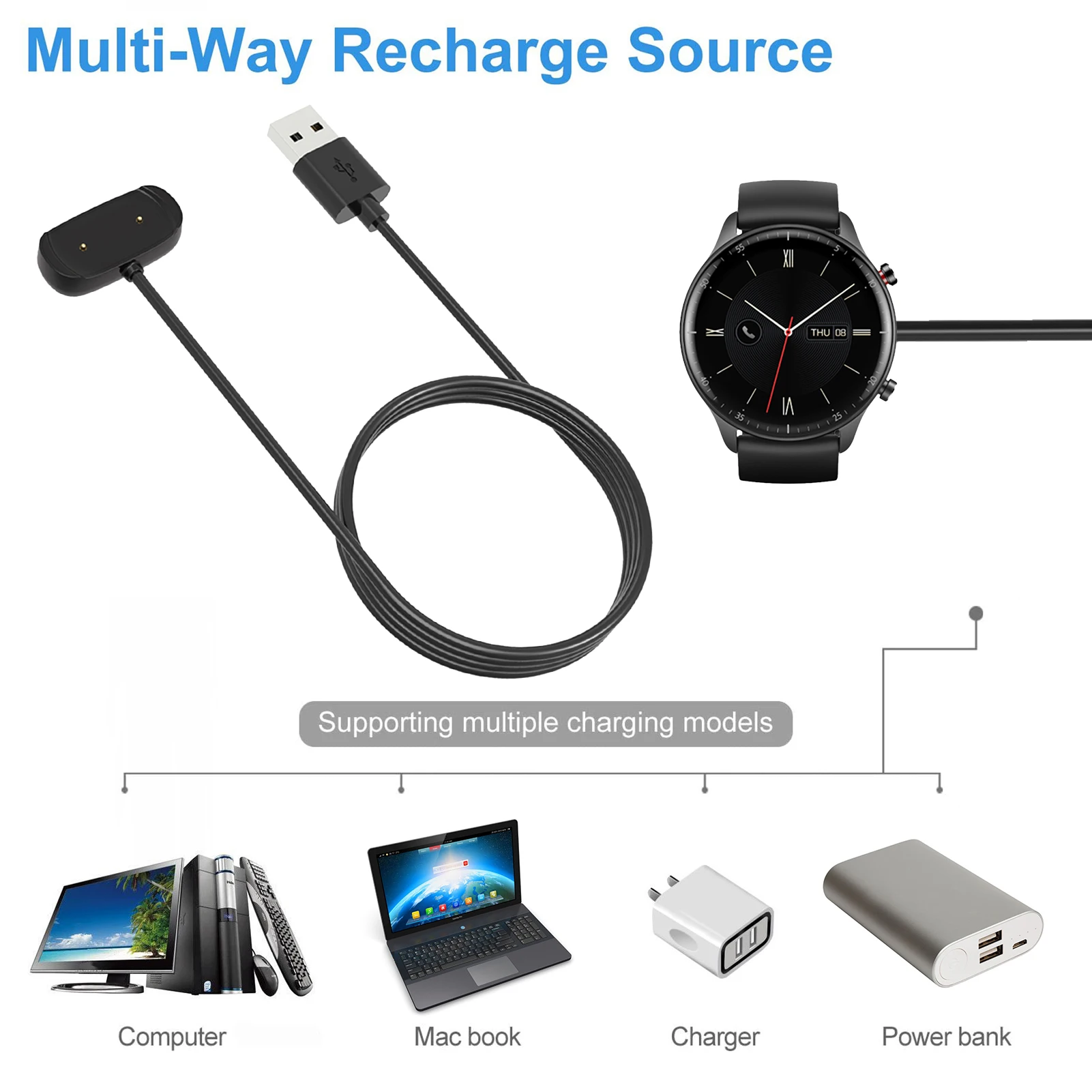 Зарядный USB-кабель для смарт-часов Amazfit GTR 2 eSIM магнитная док-станция быстрой