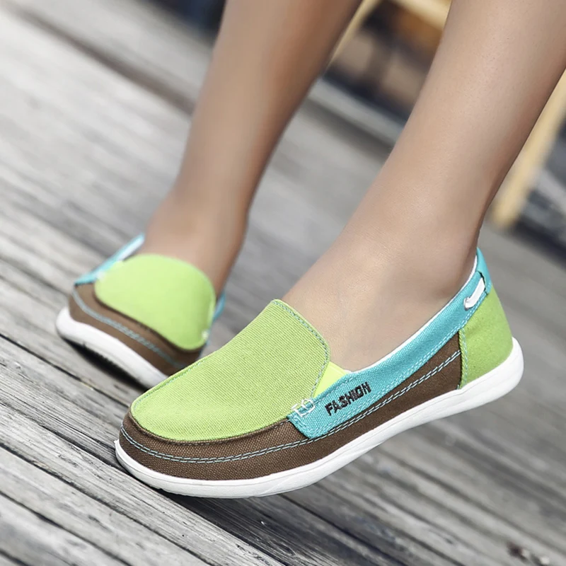 Womens Canvas Walking Shoes Casual Lightweight Solid Color Flat Slip-on  Loafers Driving Sneakers
