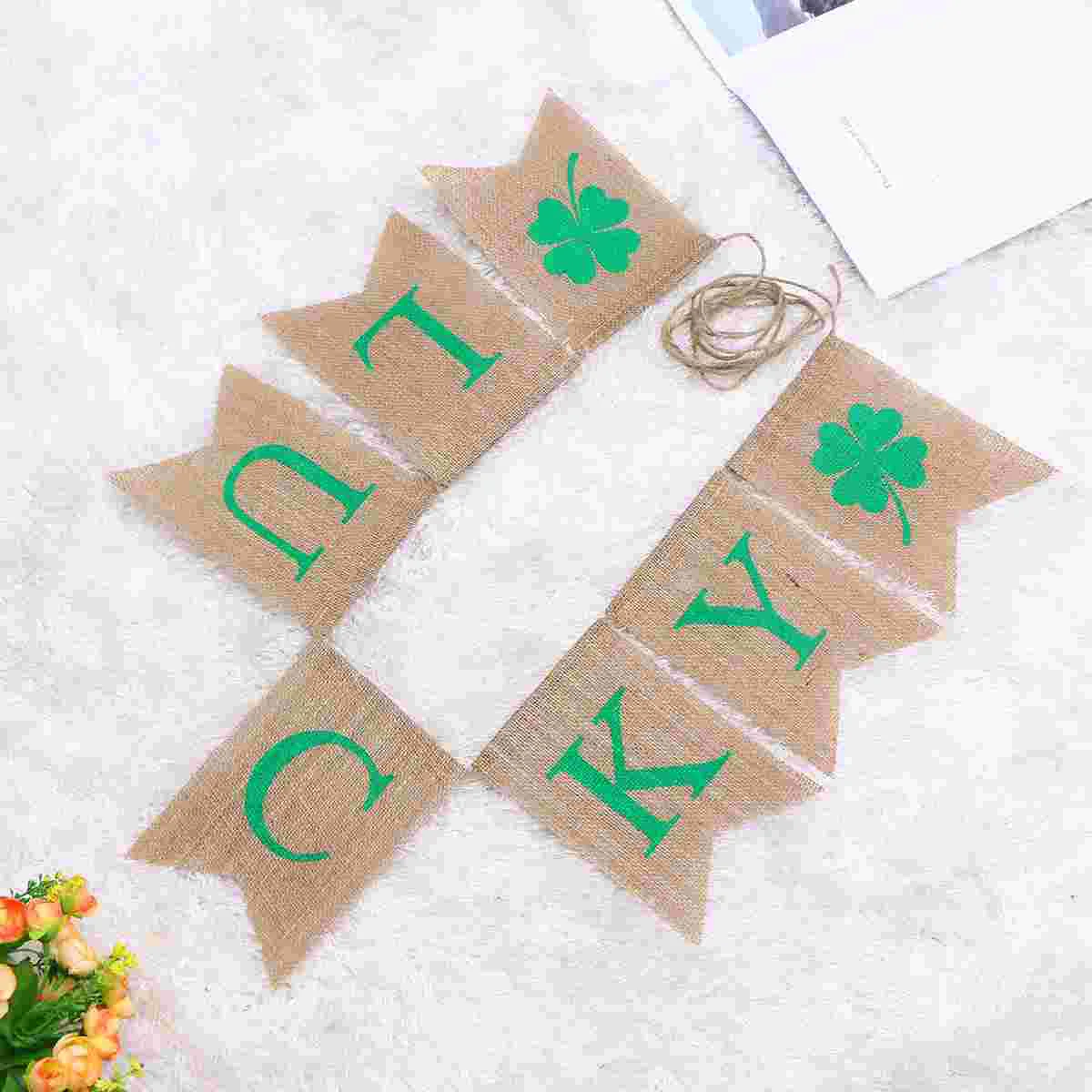 

1 PC 2.8 Meters Swallow-tailed Burlap Banners Bunting Garland for Festival Patricks Day Decoration