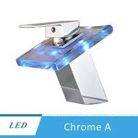 led bathroom basin faucet glass waterfall spout square vanity for vessel sink hot and cold water mixer tap chrome crane