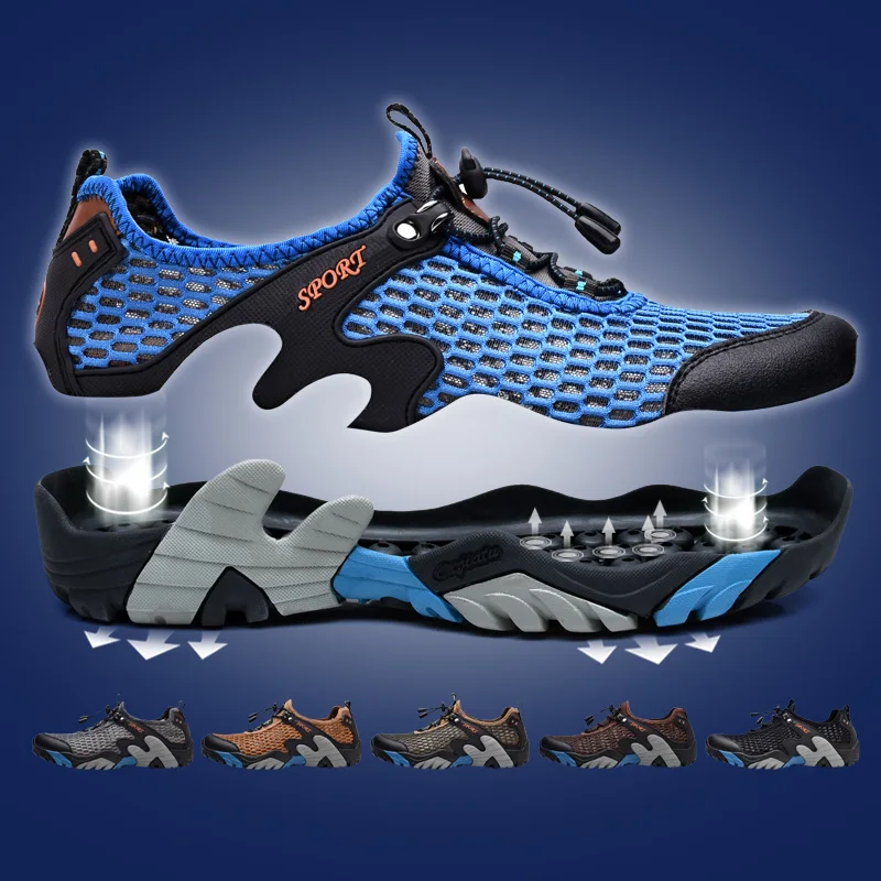 JIEMIAO Summer Hiking Shoes Mesh Breathable Men Sneakers Outdoor Comfortable Non-Slip Mountain Trekking Hunting Boots