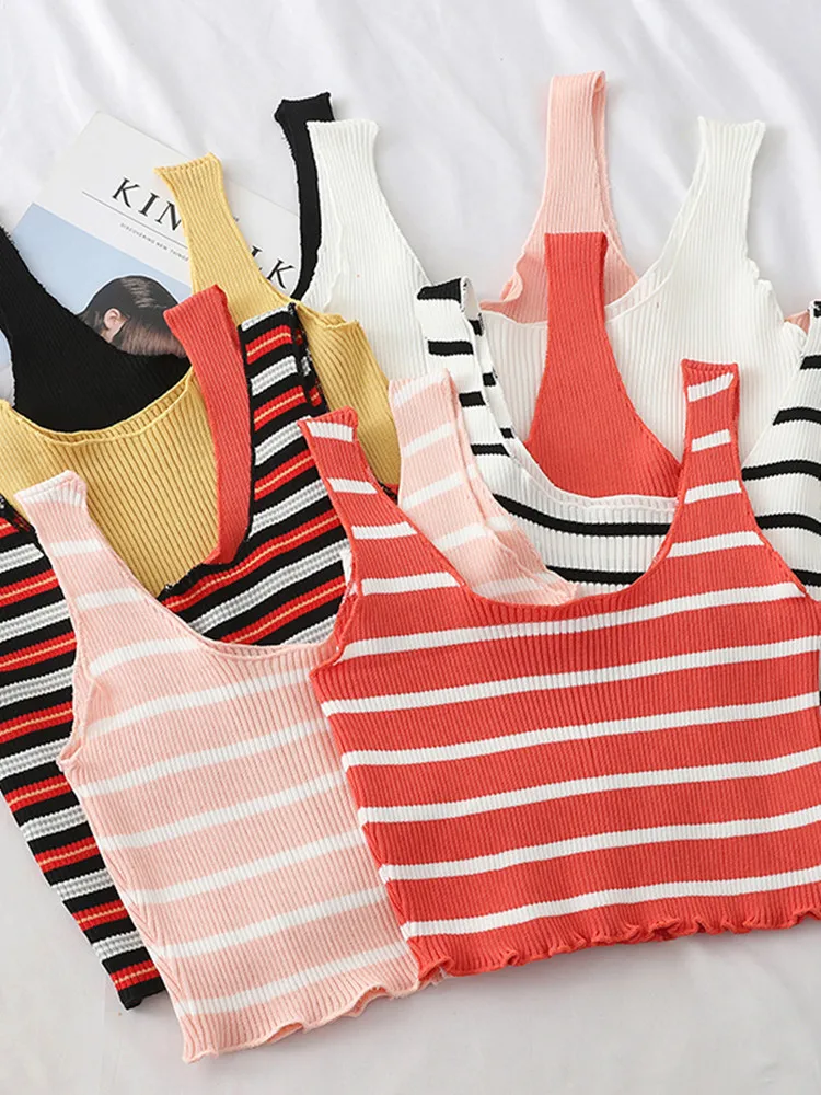 Женский трикотажный кроп-топ без рукавов с круглым вырезом |