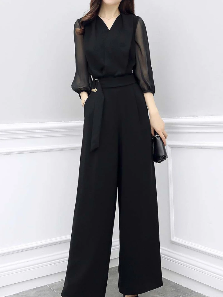 

Spring Summer 2023 New Style Jumpsuits for Women Black Slim Temperament Show Thinness Jumpsuit Women Elegance Wide Leg Trousers