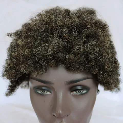Серый смешанный человеческий волос Virgin Remy Короткий афро-кудрявый машинный парик 6 дюймов Короткий вьющийся парик с полной головой Машинный серый парик из человеческих волос