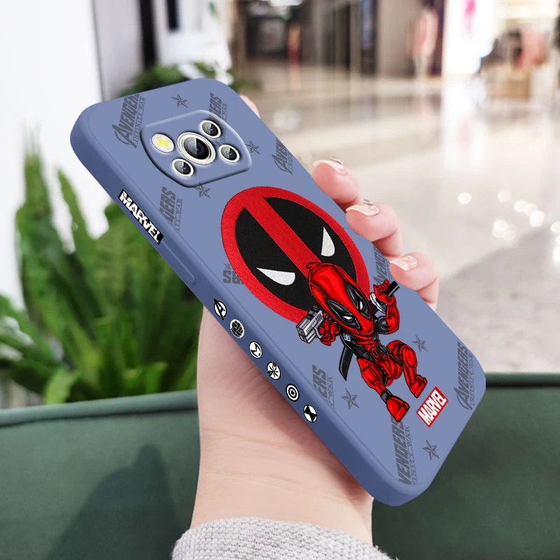 

Marvel Deadpool Hero Cartoon For POCO C55 X5 X4 M5S F4 M4 X3 F3 M3 C3 F2 Pro GT NFC 4G 5G Pro Liquid Left Rope Phone Case