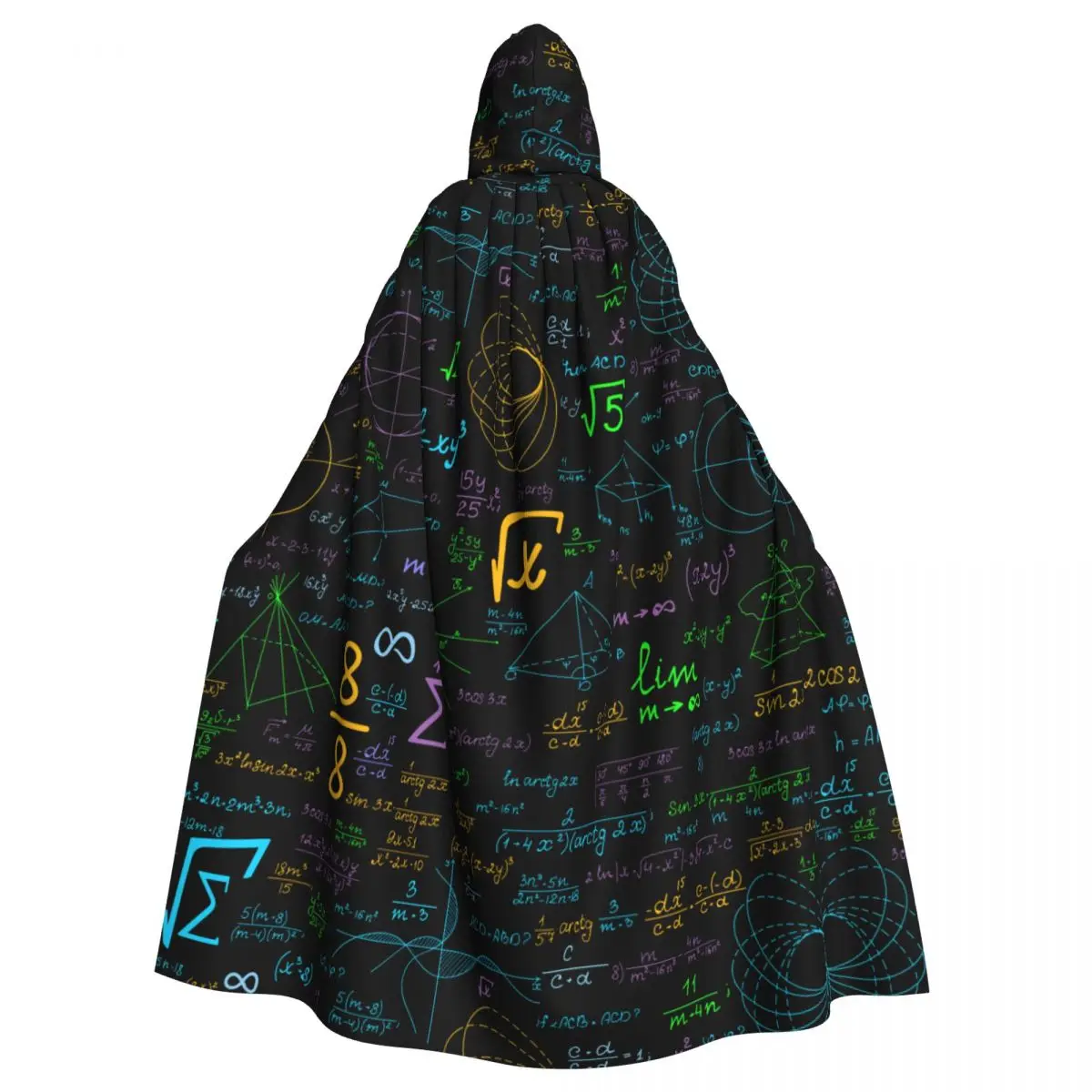 

Back To School Black Educational Math Hooded Cloak Polyester Unisex Witch Cape Costume Accessory