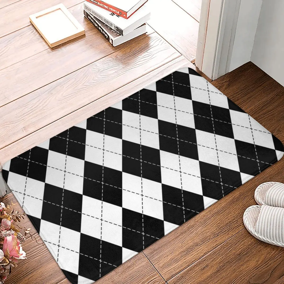 

Geometric Patterns Non-slip Doormat Black And White Argyle Pattern Living Room Bedroom Mat Welcome Carpet Indoor Pattern Decor