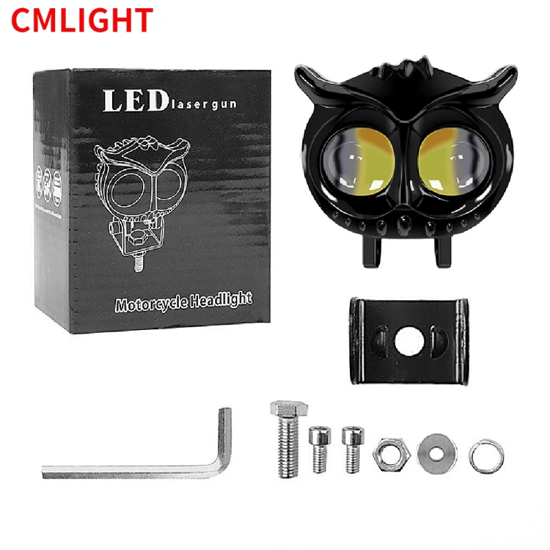 

CMLIGHT 2.5 Inch Motorcycle Headlight LED Spotlight White Yellow Driving Light Two Color Owl Headlights for Street Bike Car