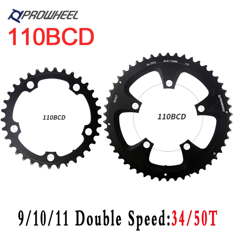 Prowheel 110 BCD Bicycle Chainring Ultralight Road Bike Chain Ring 34/50T Double Speed Chainwheel 9/10/11S Crankset Part