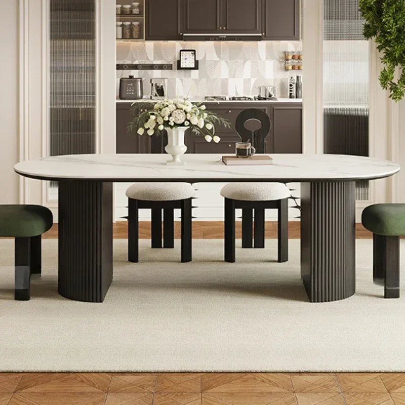 Кухонный овальный обеденный стол дизайнерский кофейный мрамор сидячий