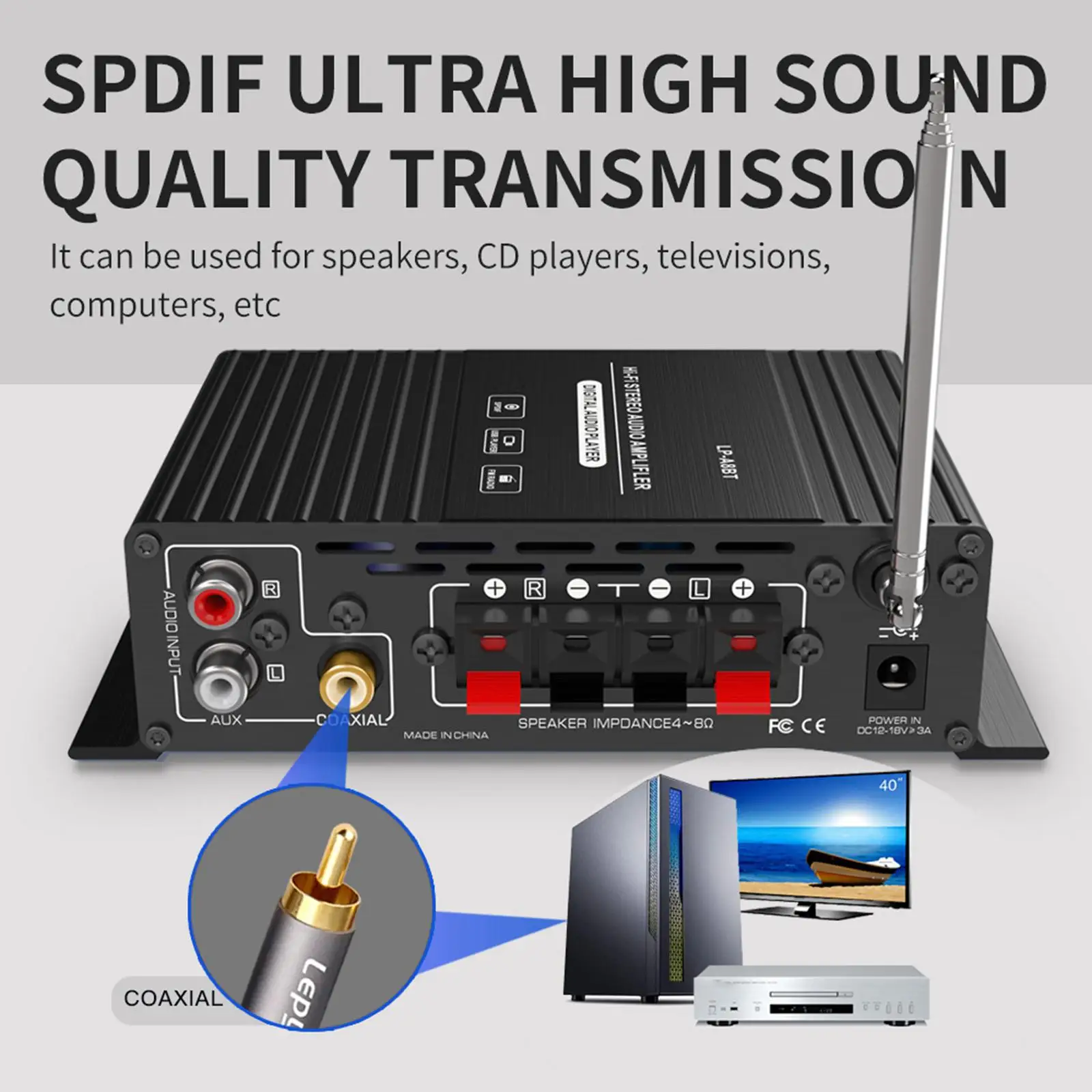 -A8BT аудио усилитель мощности Bluetooth 5 0 USB/TF AUX RCA FM HiFi Качество звука 2 канала для