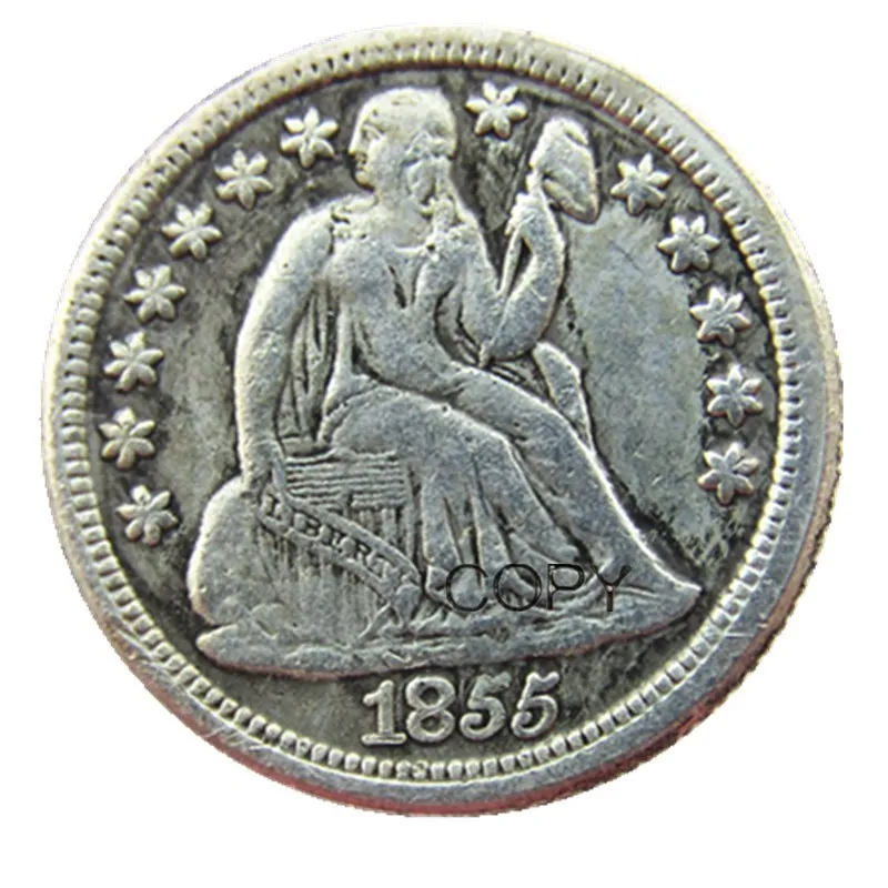 

США 1855 P/S свобода сидя монета Посеребренная КОПИЯ монета