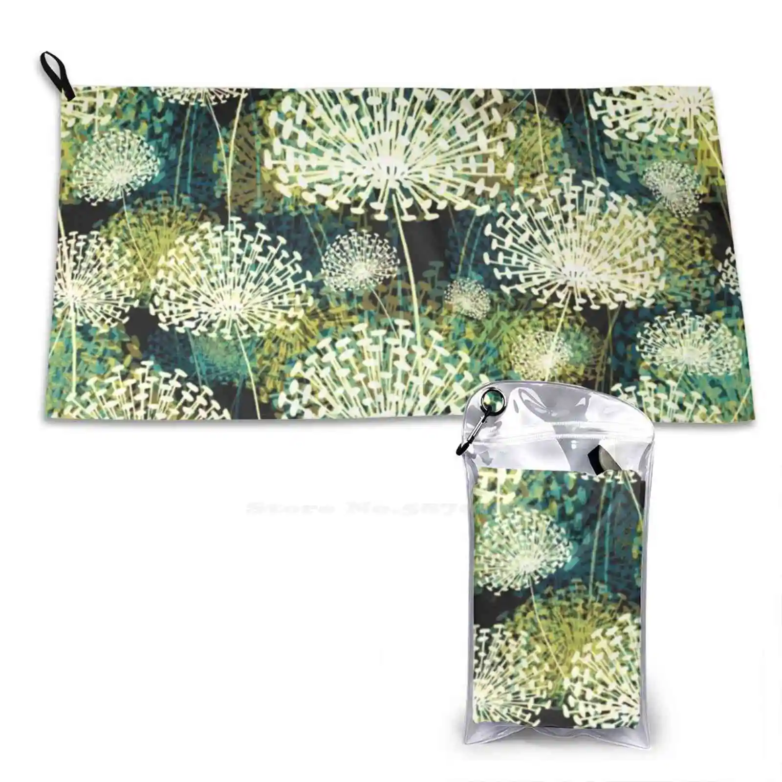 Quick Dry Flowers Floral Black Blue Green Floral Pattern Vintage Pattern Dandelions Pattern