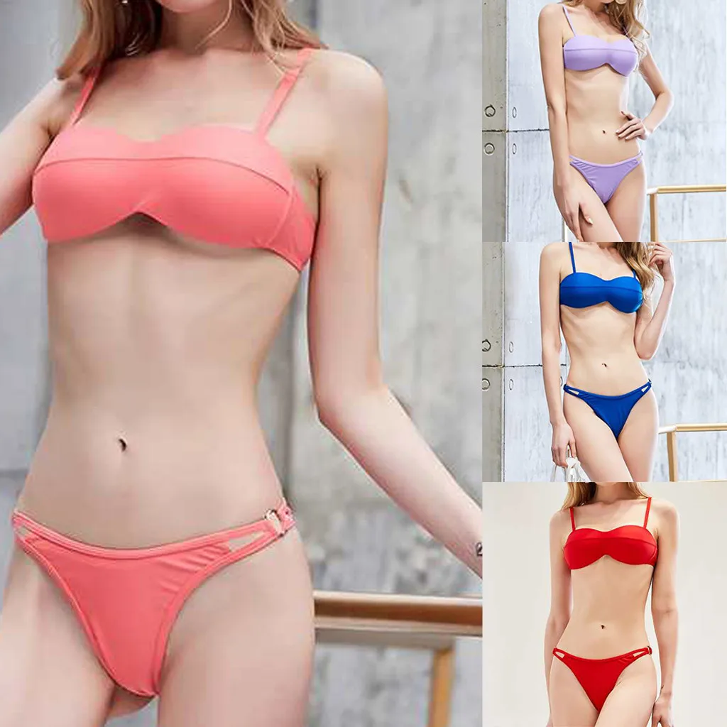 

Женский пляжный однотонный Купальник бикини купальный костюм пляжный купальник