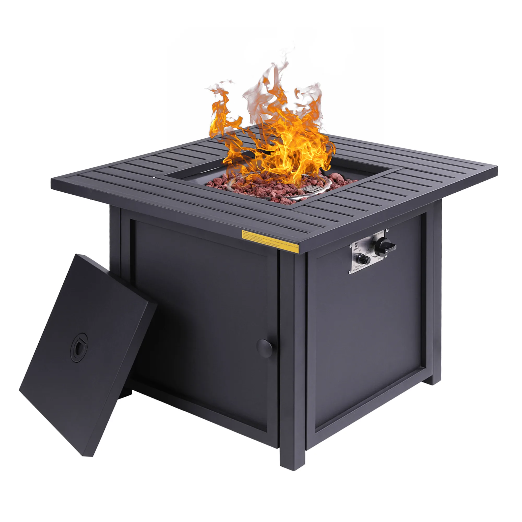 28” Gas Fire Pit Table 50,000 BTU Square Outdoor Gas Firepits with Lava Rocks & Water-Proof Cover, Black