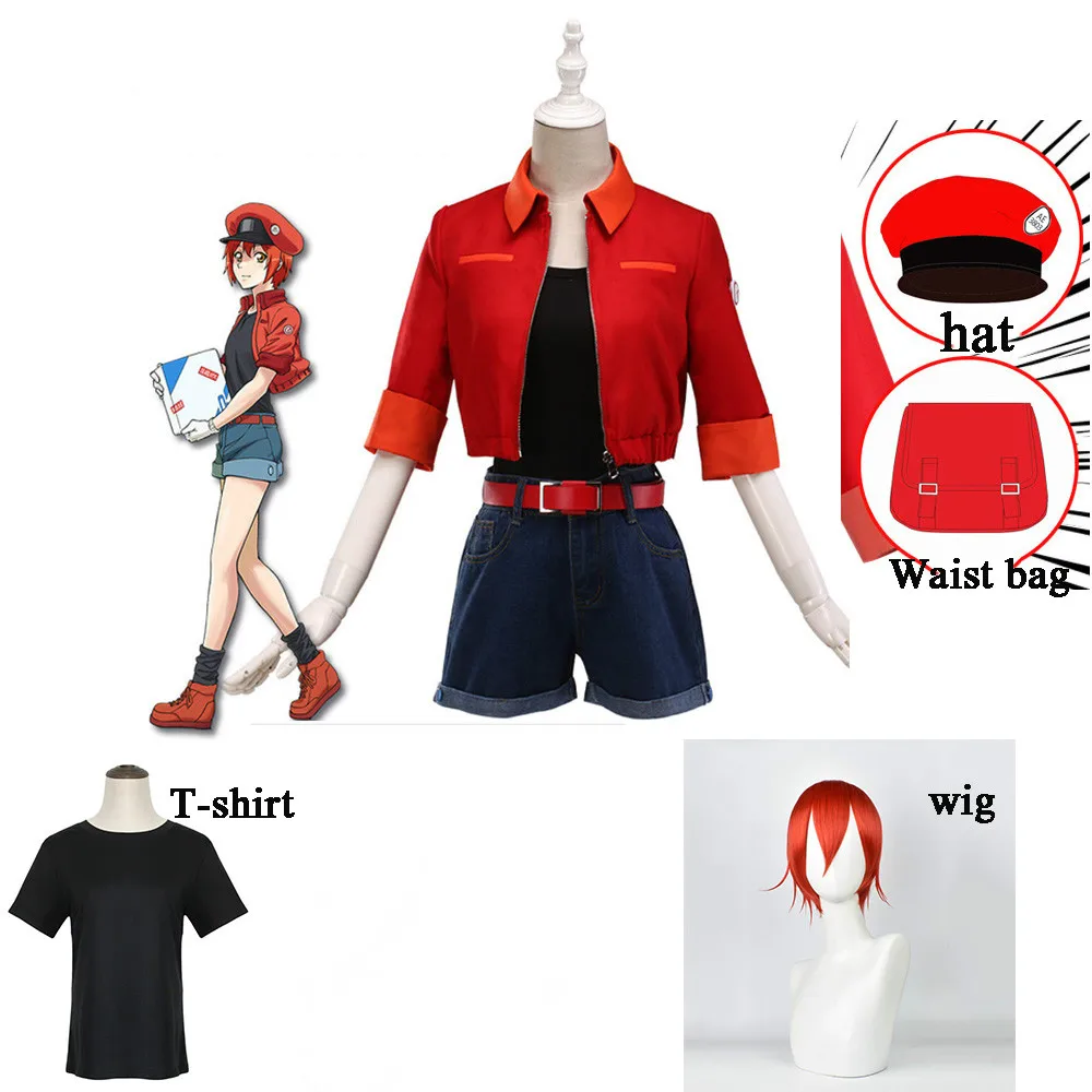 

6PCS Cells At Work / Hataraku Saibou Anime Cosplay Costume Red Blood Cell Gril