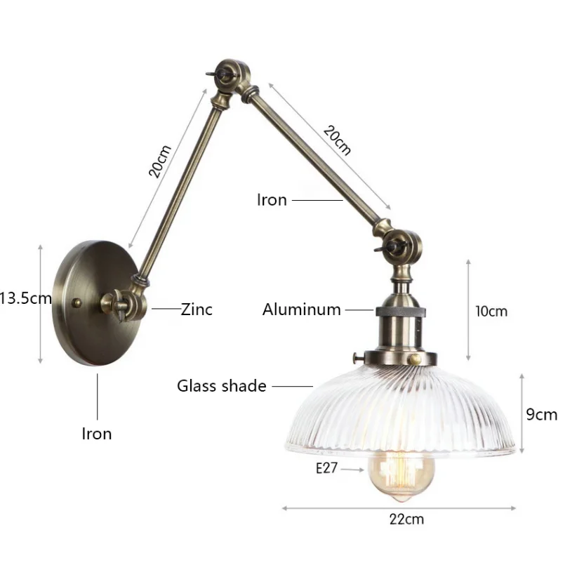 Стеклянный настенный светильник в античном стиле лампа для чтения ретро