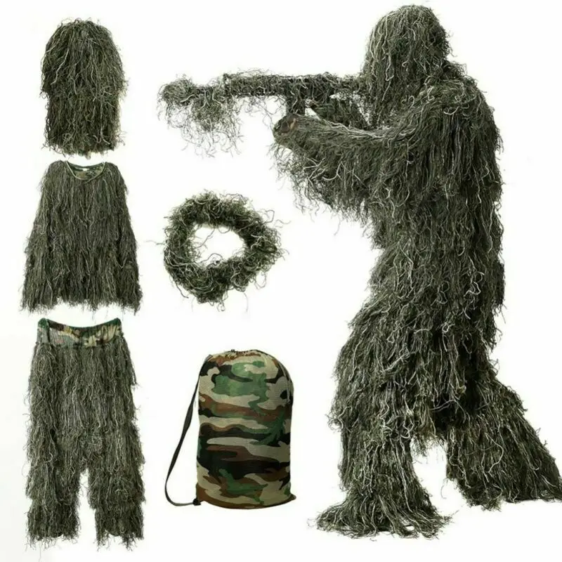 3D Hunting Ghillie Suit Sniper Tactical Military Camouflage Clothing Army Shooting Jungle Clothes Outdoor Birding Pretend Suit