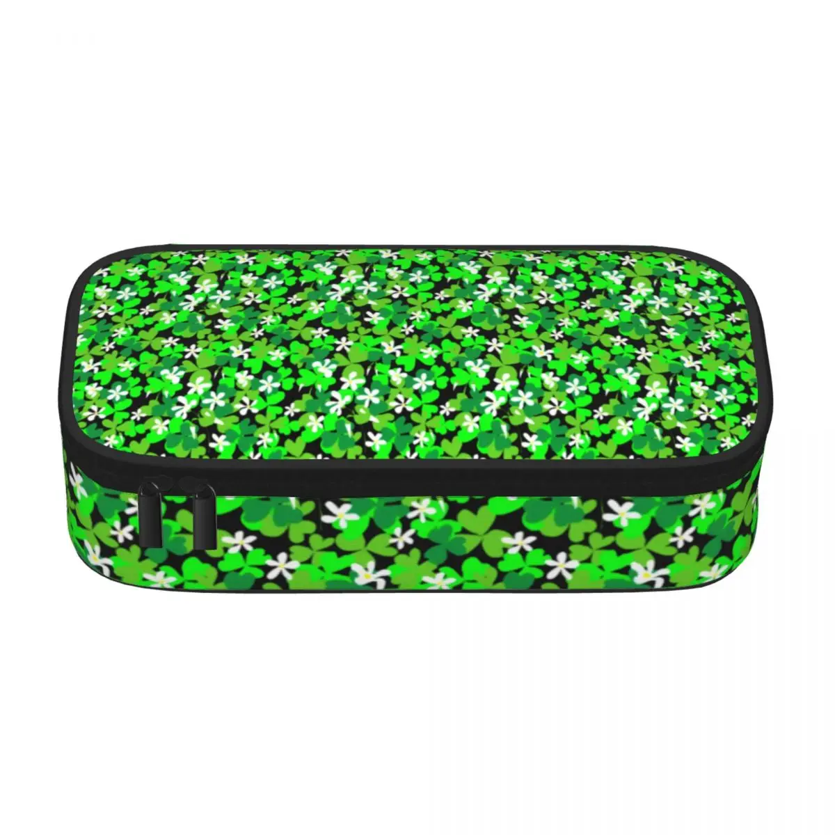 Lucky Shamrock Pencil Case Green Leaves Print Elementary School Large Capacity Zipper Pencil Box For Teens Vintage Pen Organizer