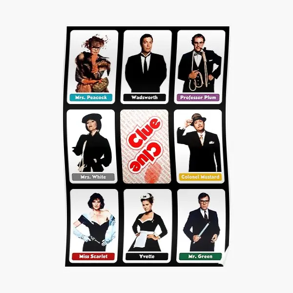 

Clue 1985 Suspect Cards Poster Decor Room Art Print Decoration Home Vintage Funny Picture Painting Wall Modern Mural No Frame