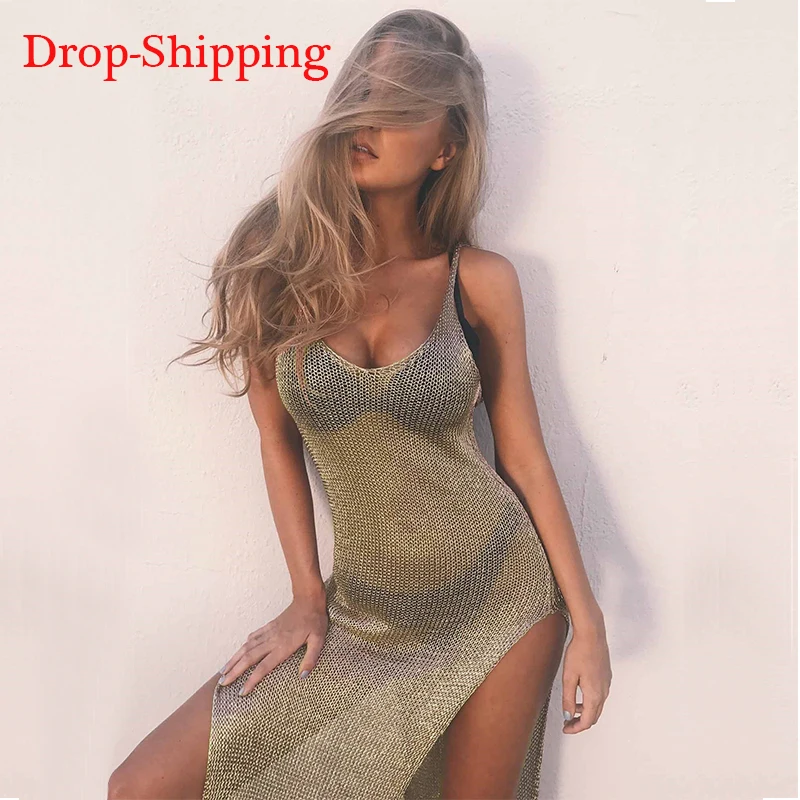 

Fashion Mesh Cover Up Sarong Sexy Beach Dress Vestido Crochet Golden Swimsuit Swimwear Women Trend Pareo Bikini Sarong Cover-up