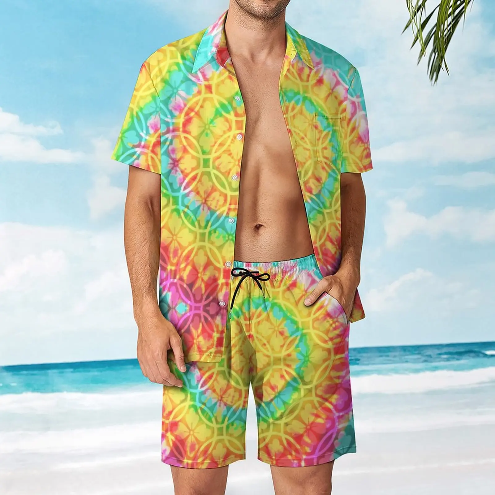 

Tie Dye Floral Pattern Tie Dye Y Men's Beach Suit Novelty 2 Pieces Coordinates Vintage Swimming USA Size