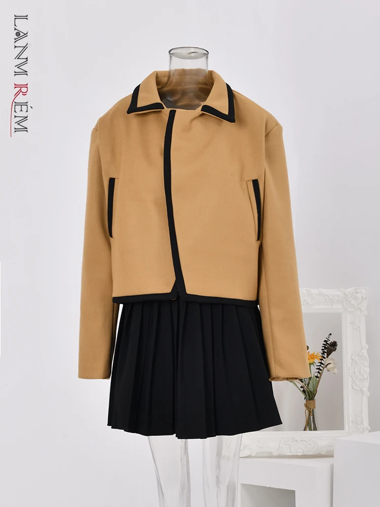

Куртка LANMREM короткая женская шерстяная, модное приталенное пальто контрастных цветов с лацканами и длинными рукавами, уличная одежда, 32C284, зима 2023