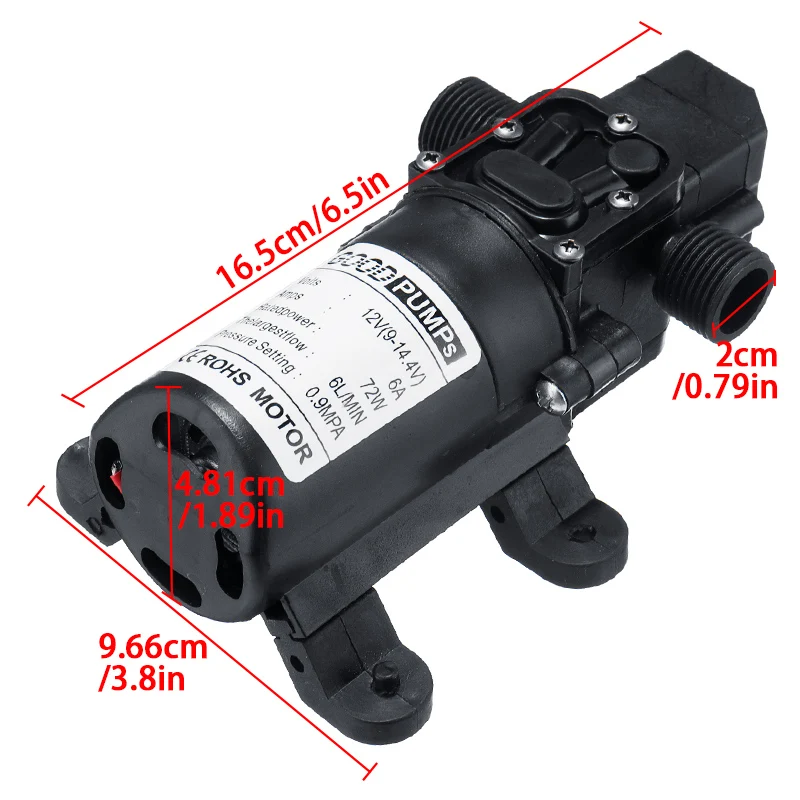 

Электрический водяной насос постоянного тока 12 В 130PSI 6 л/мин (черный микро-диафрагма высокого давления, самовсасывающий охлаждающий водяной насос для мойки автомобиля, распылитель