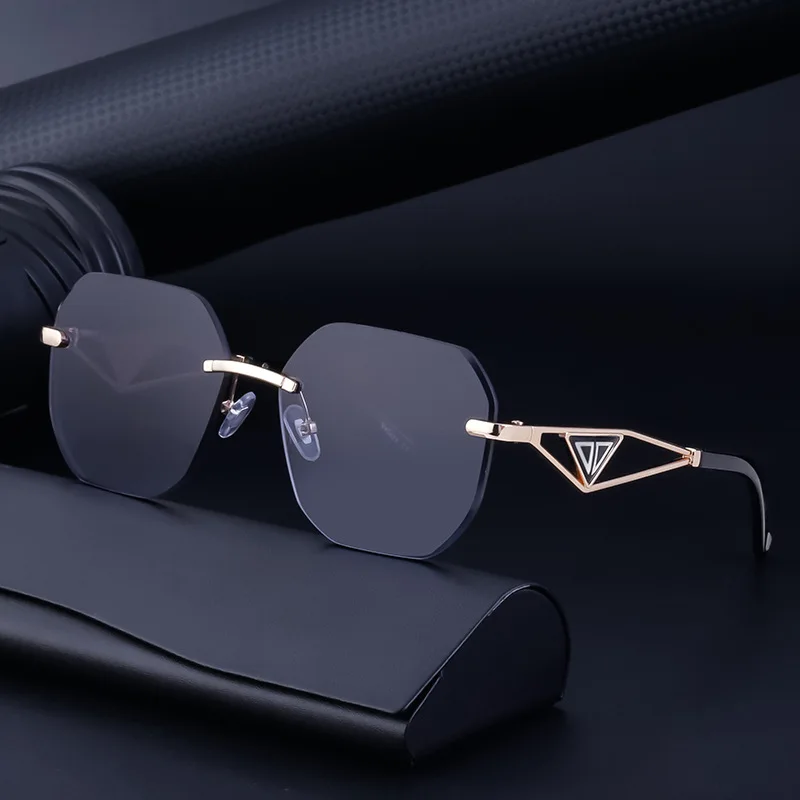 

2023 New Style Rimless Diamond Trimming High Quality Driving Sunglasses Hollow Leg Glasses UV400 Oculos De Sol