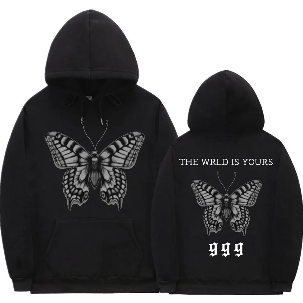 

Juice Weld The Wworld Is Yours Black Butterfly Double Sided Print Hoodie Man Vintage Hip-Hop Streetwear Men Women Casual Hoodies