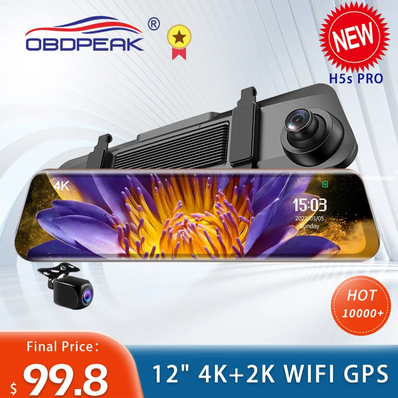 

H5s Pro 4K+2K Dash Cam Stream Media Rearview Mirror IMX415 WIFI Car DVR Video Recorder GPS Track Auto Registrar Night Vision