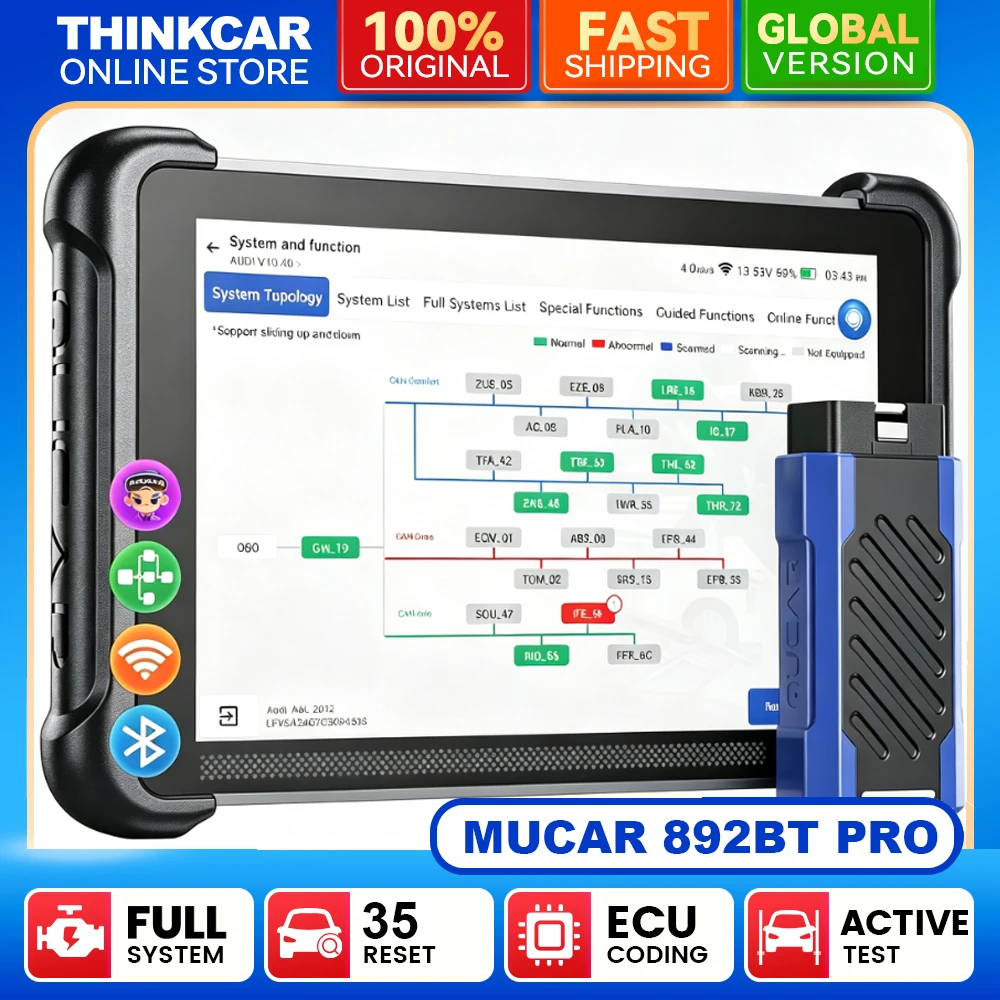 Фото MUCAR 892BT PRO Автомобильный диагностический инструмент с функцией топологической карты, кодирования ЭБУ, поддержкой J2534, CAN FD, DOIP, OBD2-сканером, 35 функциями сброса, пожизненным бесплатным обновлением. №2