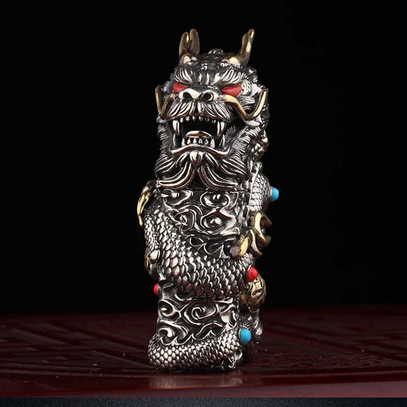 

Handmade Pure White Copper Heavy Armor Relief Dragon Gasoline Lighter Creative Retro Send Boyfriend Collection Gift 172G