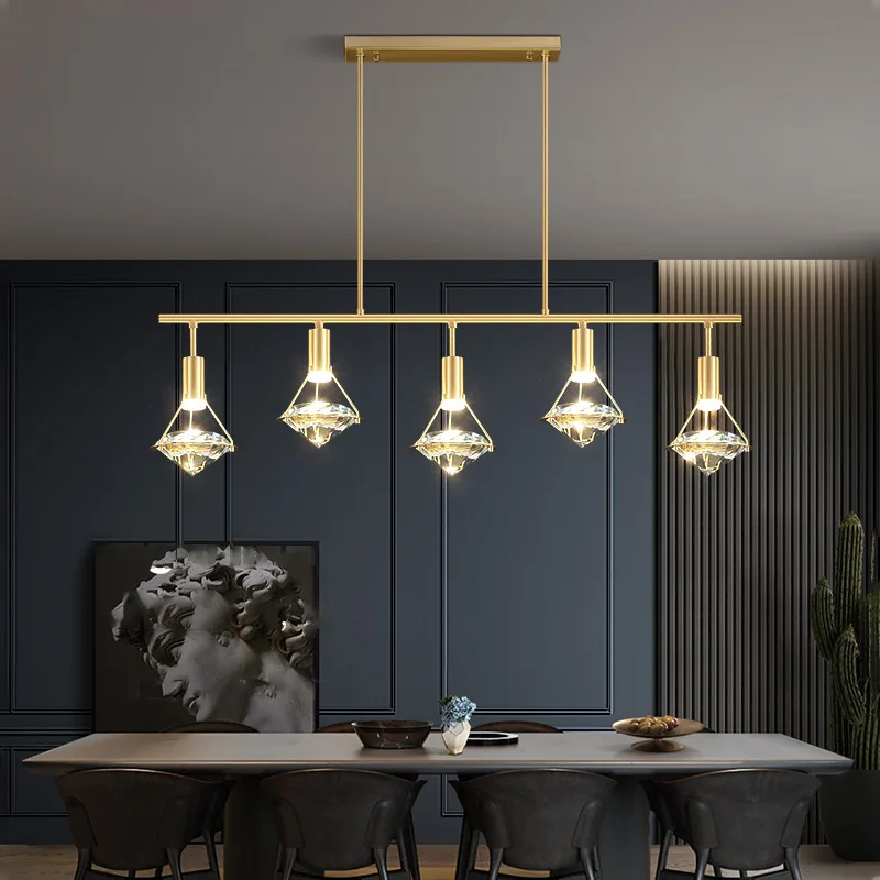 

Copper Luxury LED Chandelier Dining Room Island K9 Crystal Hanging Light Restaurant Bar Office Creative Postmodern Pendant Lamp