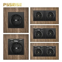 pssrise 16a eu standard wall power socket with usb port aluminum alloy wood grain panel outlet for bedroom living room kitchen