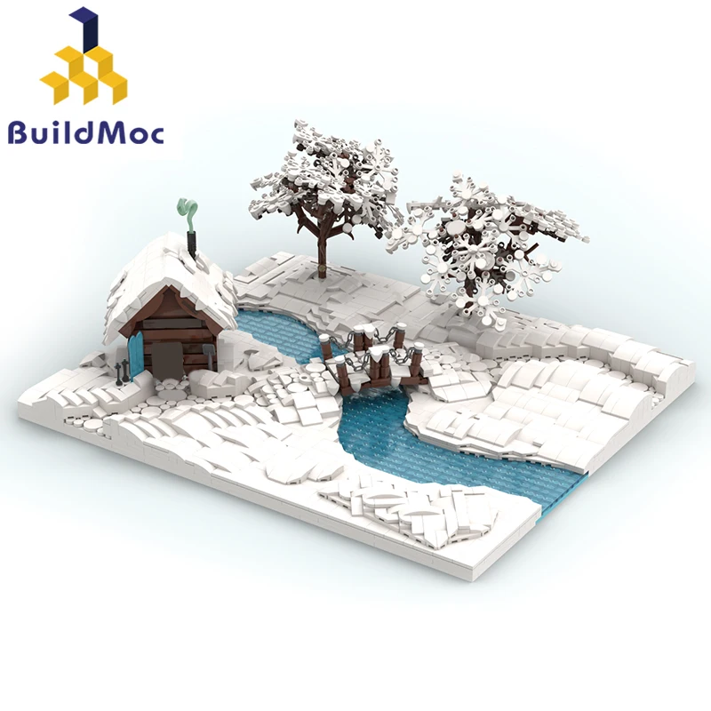 

BuildMoc Snowflakes House Winter Village Building Blocks Set Church Snowman Tree Lakes Bricks Toys For Children Christmas Gifts